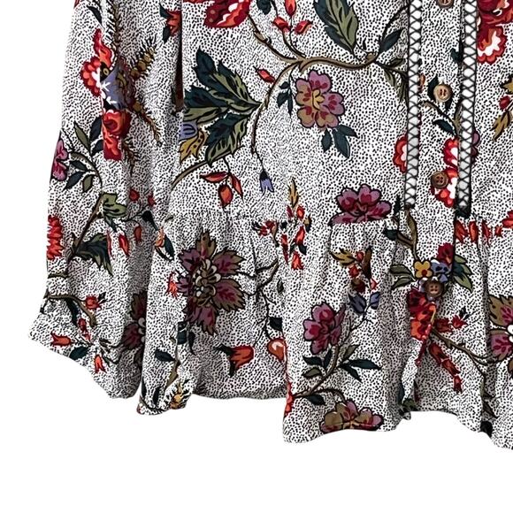 Anthropologie Maeve Janie Blouse Size 2 Peplum Flounced Tie Peasant Floral Boho - Picture 5 of 13